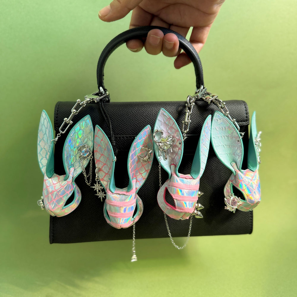 Iridescent Leather Bunny Bag Charm