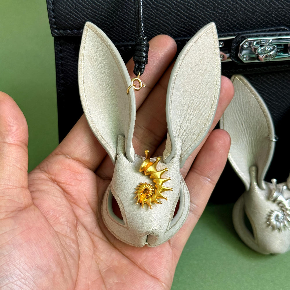 Gold & Silver Sun Leather Bunny Bag Charm