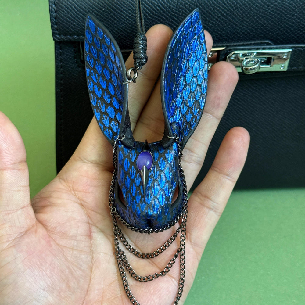 Snakeskin Bunny Bag Charm with Metal Chains