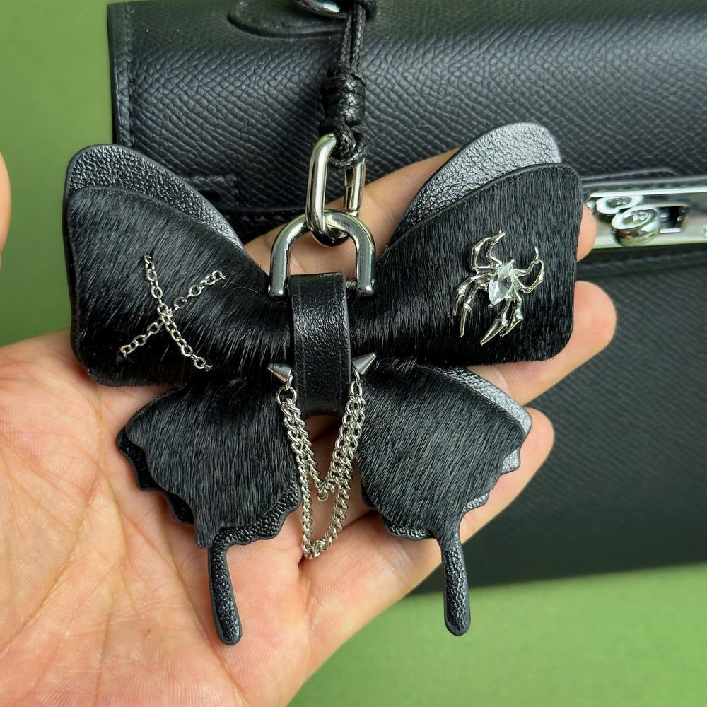 Black Gothic Leather Butterfly Bag Charm