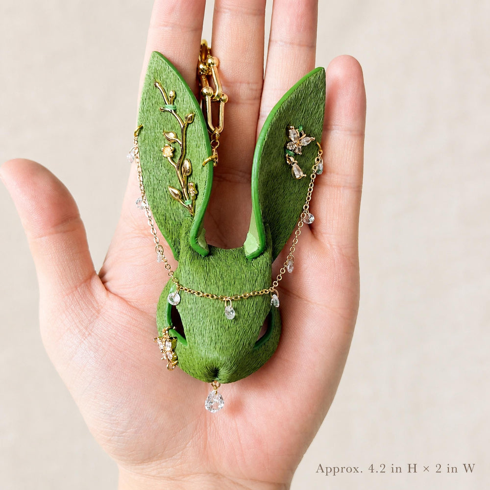 Woodland Green Leather Bunny Bag Charm