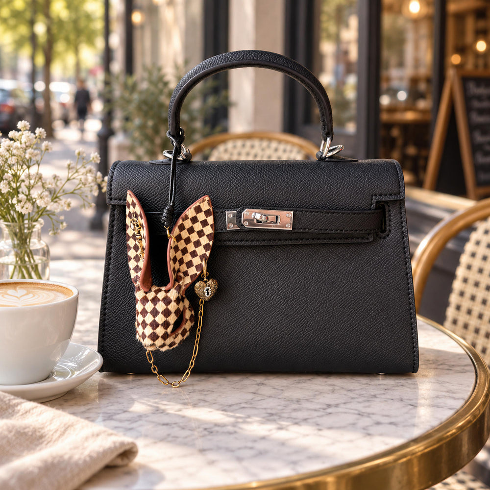Wonderland Checkered Leather Bunny Bag Charm