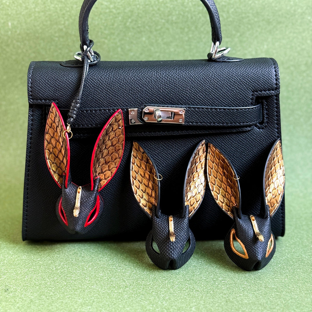 Lambskin & Snakeskin Rabbit Keychain Charm — product photograph 1