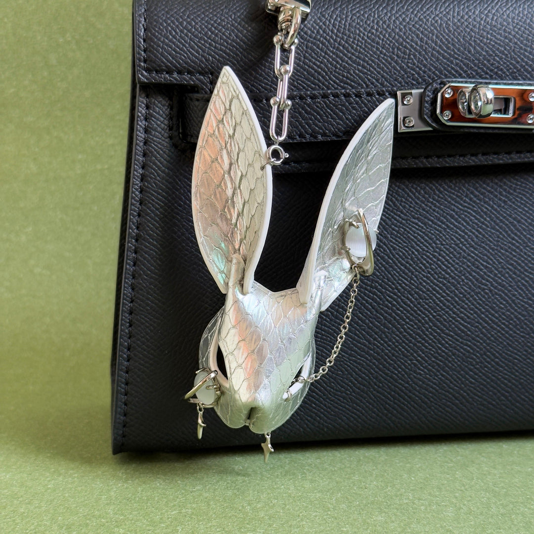 Silver Snakeskin Bunny Bag Charm — product photograph 1