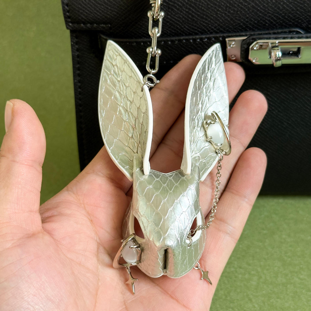 Silver Snakeskin Bunny Bag Charm — product photograph 3