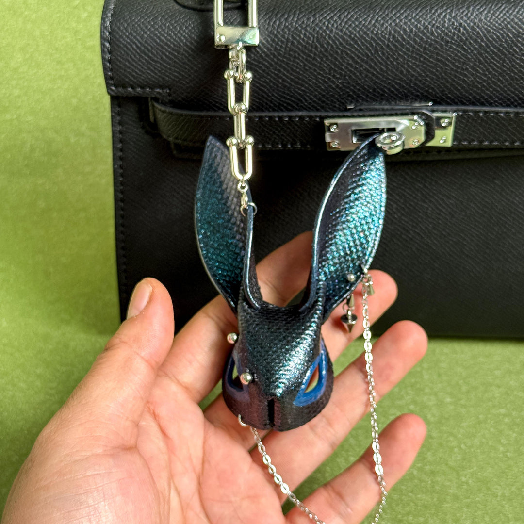 Dark Blue Snakeskin Bunny Bag Charm — product photograph 2