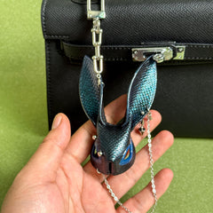 Dark Blue Snakeskin Bunny Bag Charm — product photograph 2