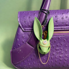 Bright Green Leather Bunny Bag Charm — product photograph 3