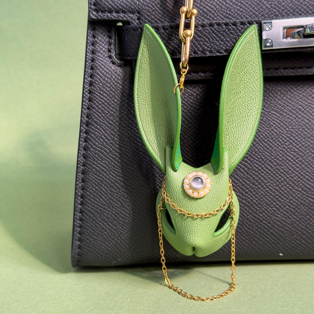 Bright Green Leather Bunny Bag Charm — product photograph 1