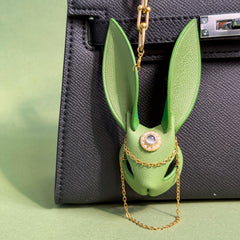 Bright Green Leather Bunny Bag Charm — product photograph 1