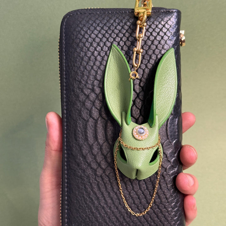 Bright Green Leather Bunny Bag Charm — product photograph 4