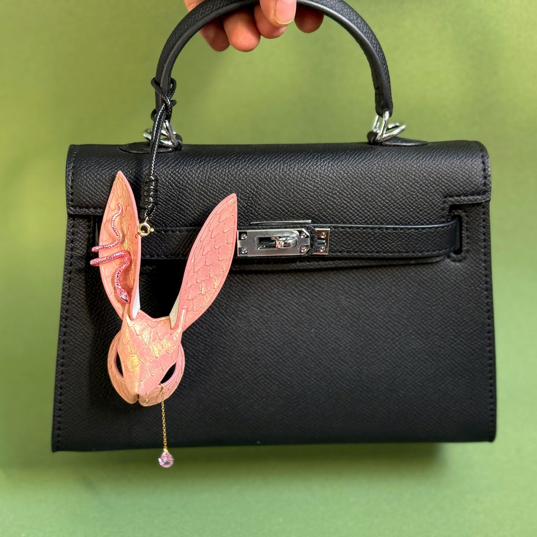 Pink Snakeskin & Lambskin Bunny Bag Charm — product photograph 3