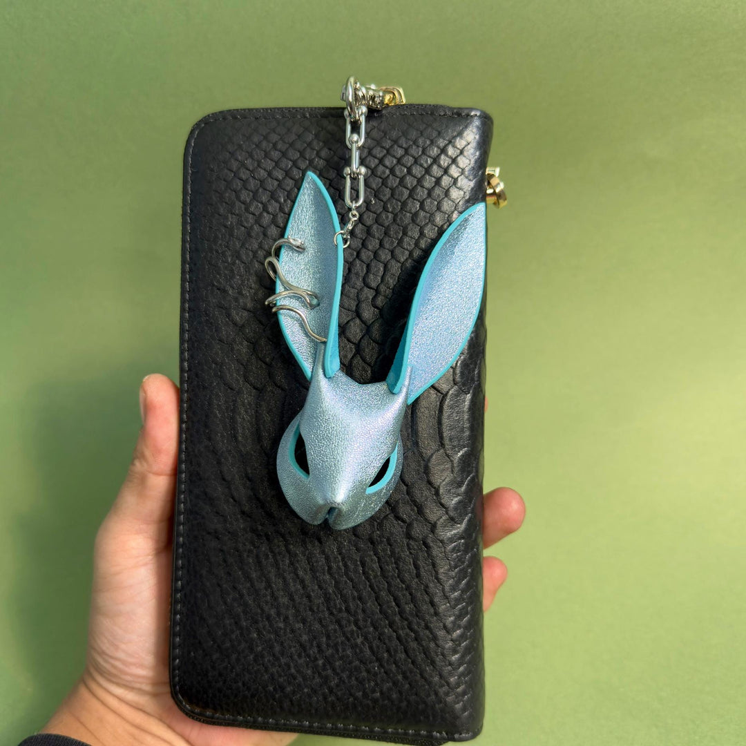 Silver-Blue Metallic Lambskin Bunny Bag Charm — product photograph 5