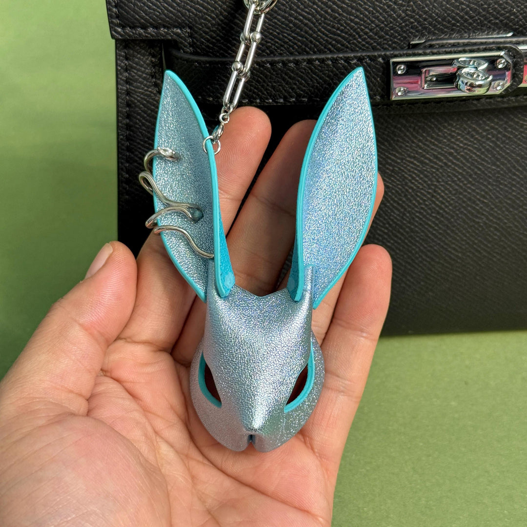 Silver-Blue Metallic Lambskin Bunny Bag Charm — product photograph 3