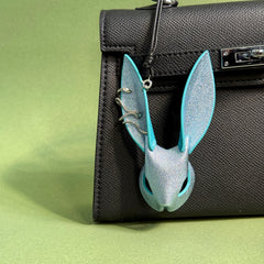 Silver-Blue Metallic Lambskin Bunny Bag Charm — product photograph 1