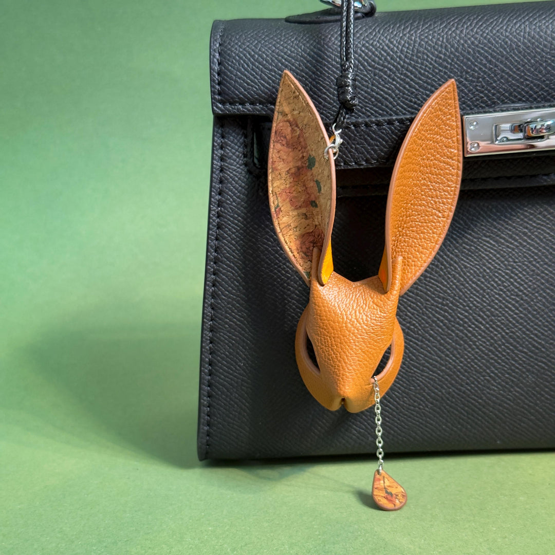 Brown Lambskin & Cork Bunny Bag Charm — product photograph 1