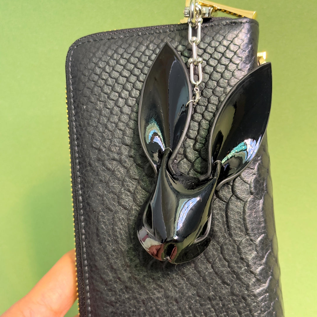 Custom Black Lambskin Bunny Bag Charm — product photograph 6