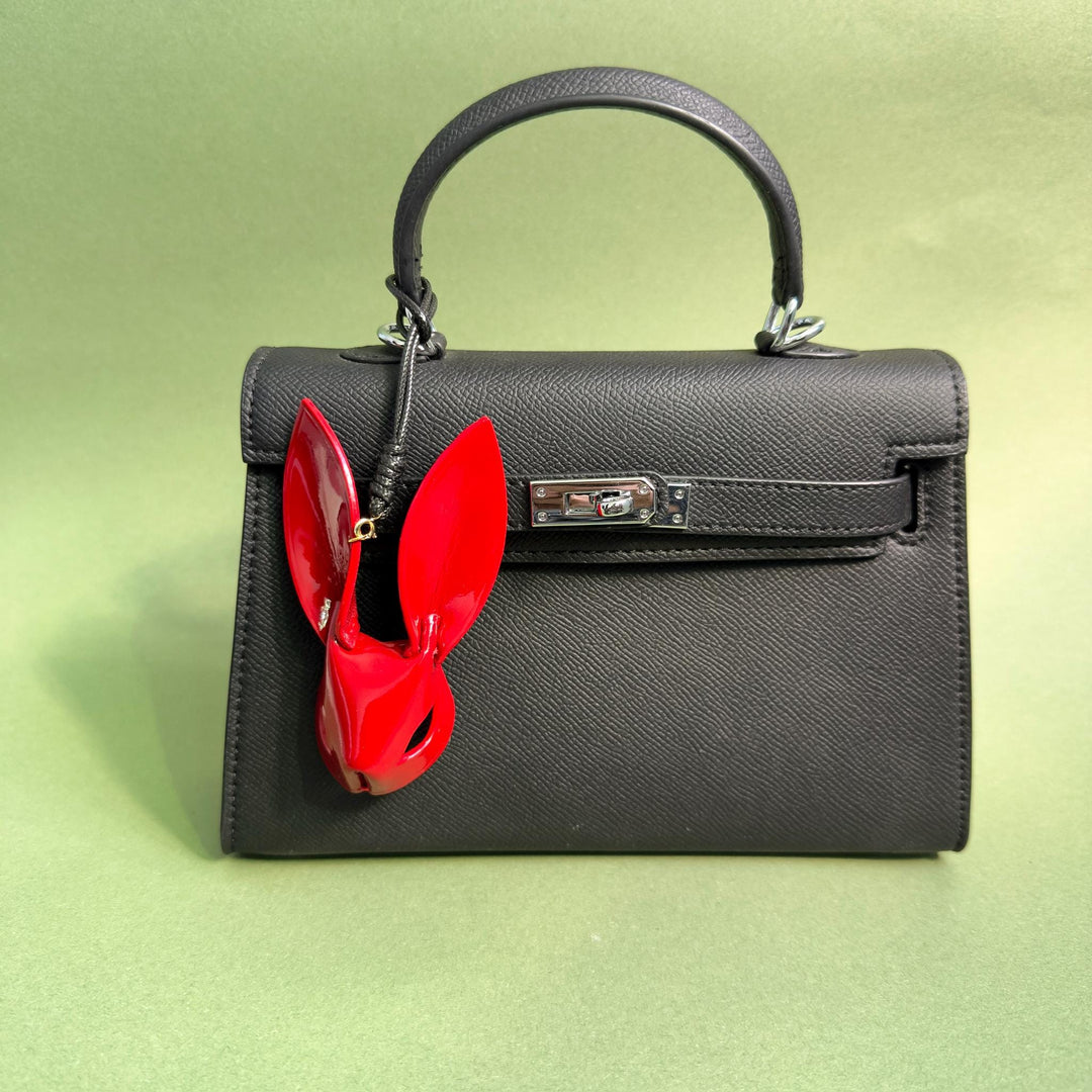 Custom Red Lambskin Bunny Bag Charm — product photograph 3