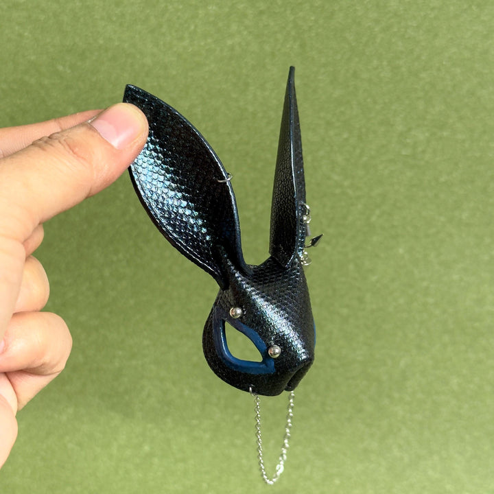 Dark Blue Snakeskin Bunny Bag Charm — product photograph 5