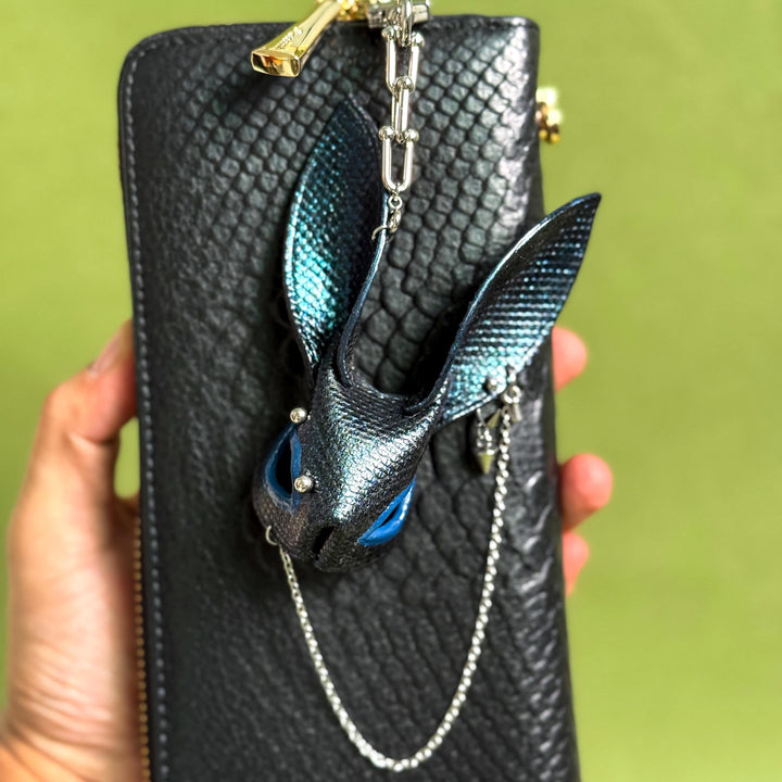 Dark Blue Snakeskin Bunny Bag Charm — product photograph 3