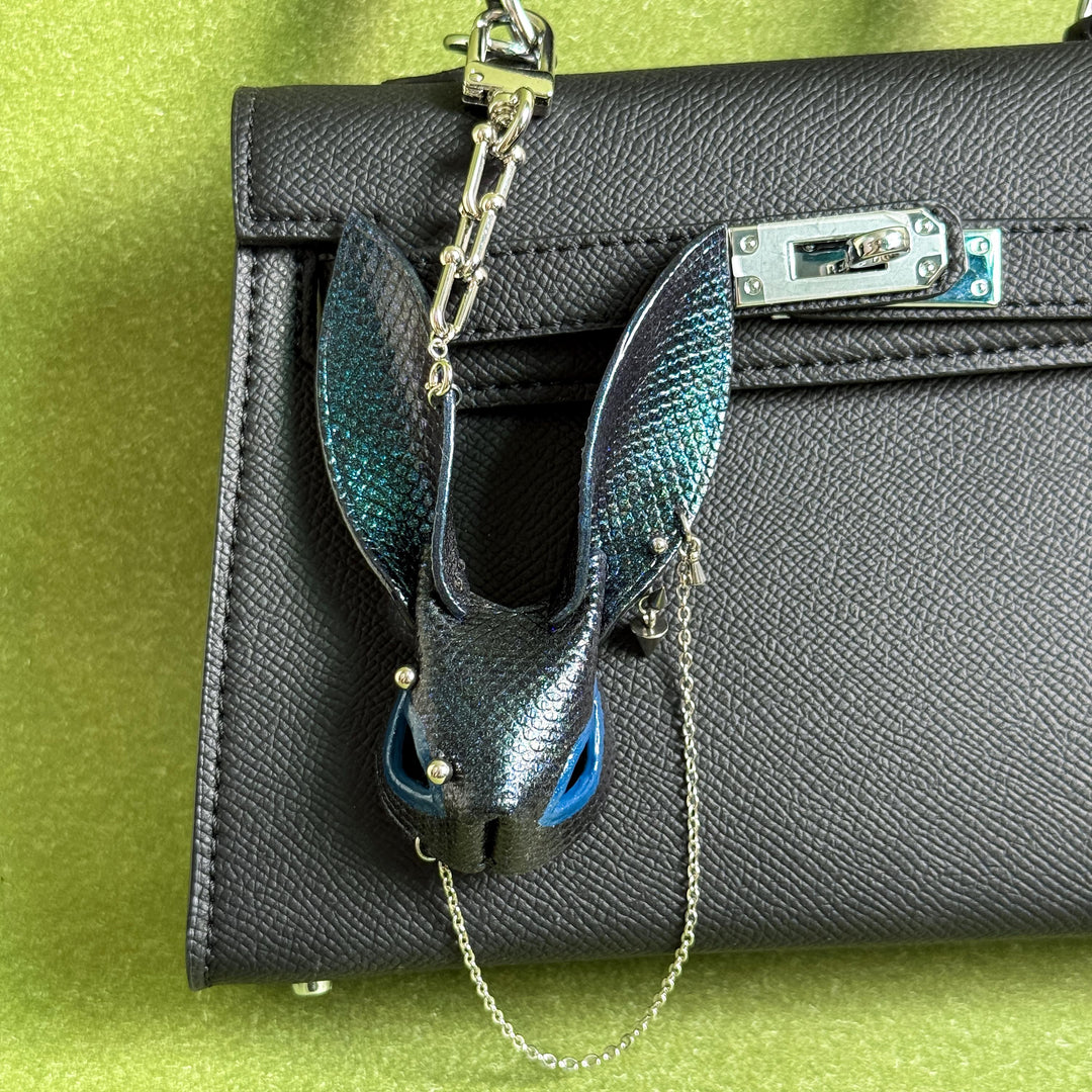 Dark Blue Snakeskin Bunny Bag Charm — product photograph 1