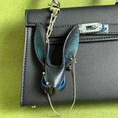 Dark Blue Snakeskin Bunny Bag Charm — product photograph 1