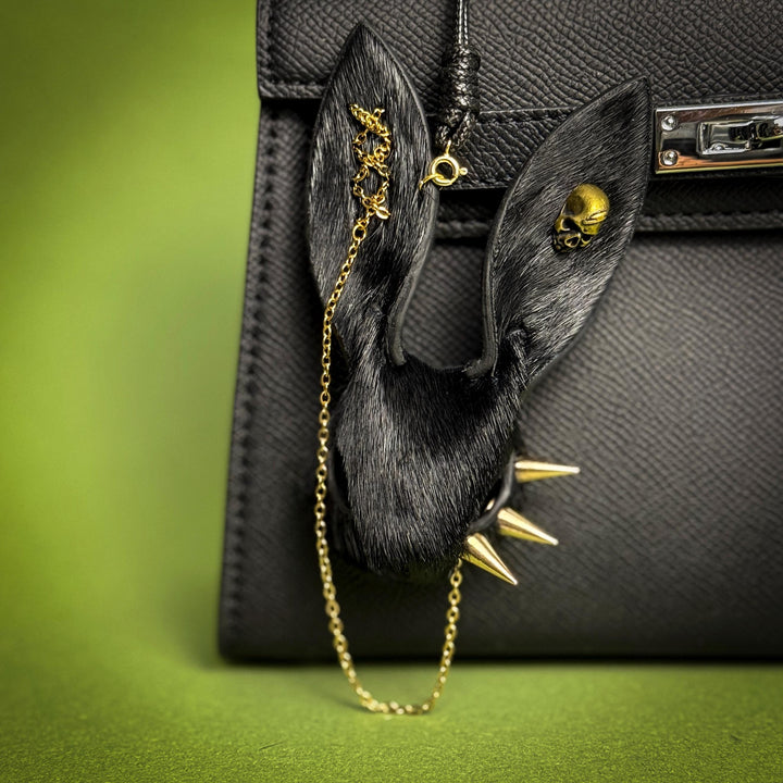 Black Gothic Leather Bunny Bag Charm — product photograph 1