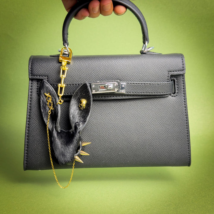 Black Gothic Leather Bunny Bag Charm — product photograph 2