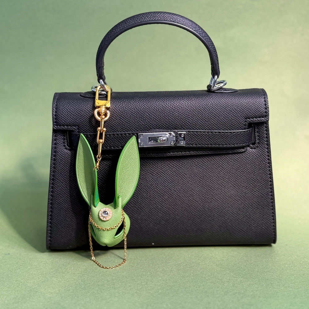 Bright Green Leather Bunny Bag Charm — product photograph 2