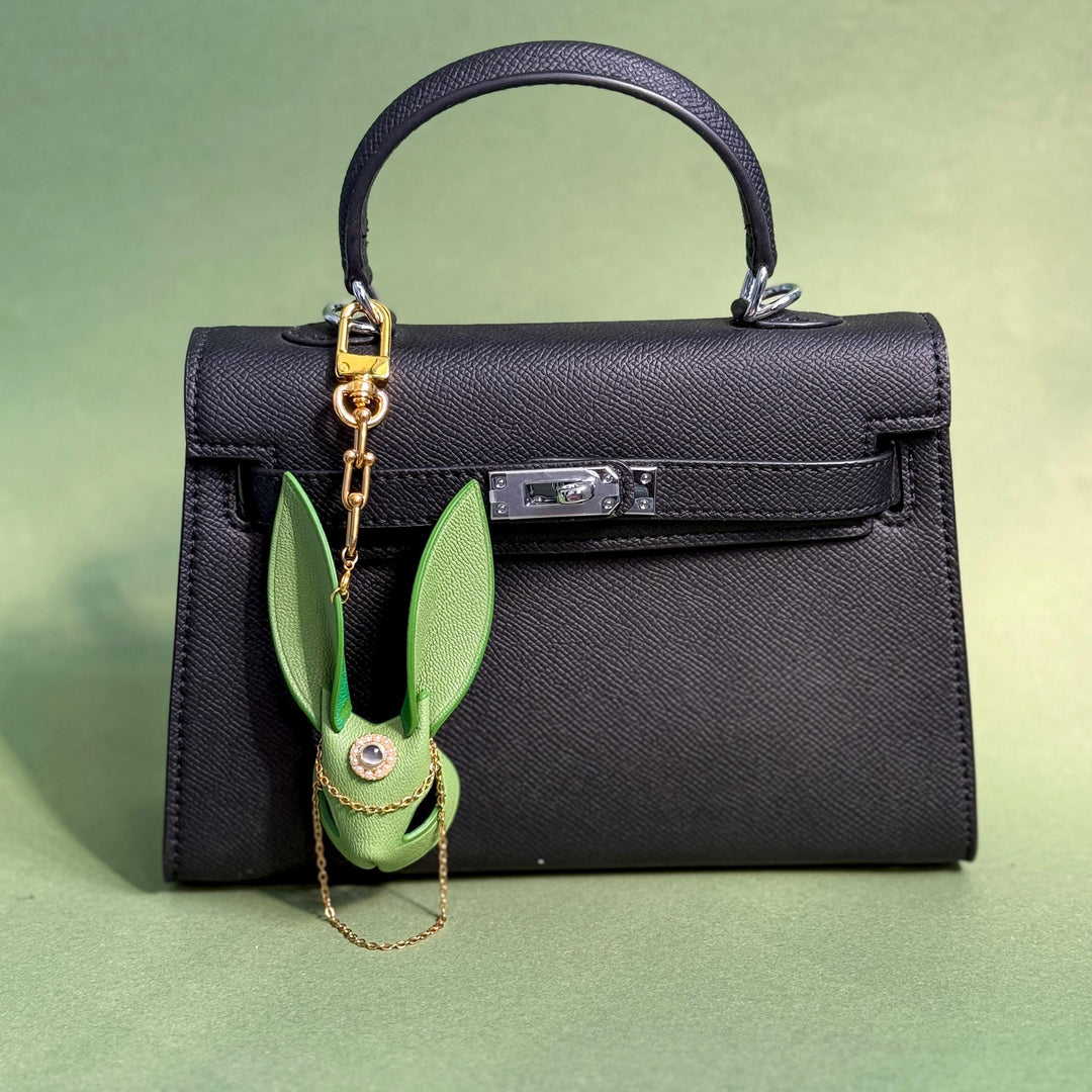 Bright Green Leather Bunny Bag Charm — product photograph 2