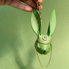 Bright Green Leather Bunny Bag Charm — product photograph 6
