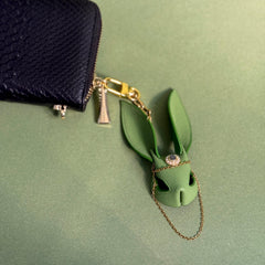 Bright Green Leather Bunny Bag Charm — product photograph 5