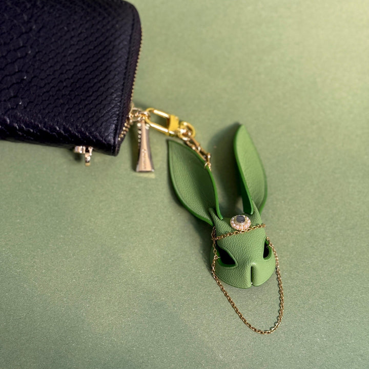 Bright Green Leather Bunny Bag Charm — product photograph 5
