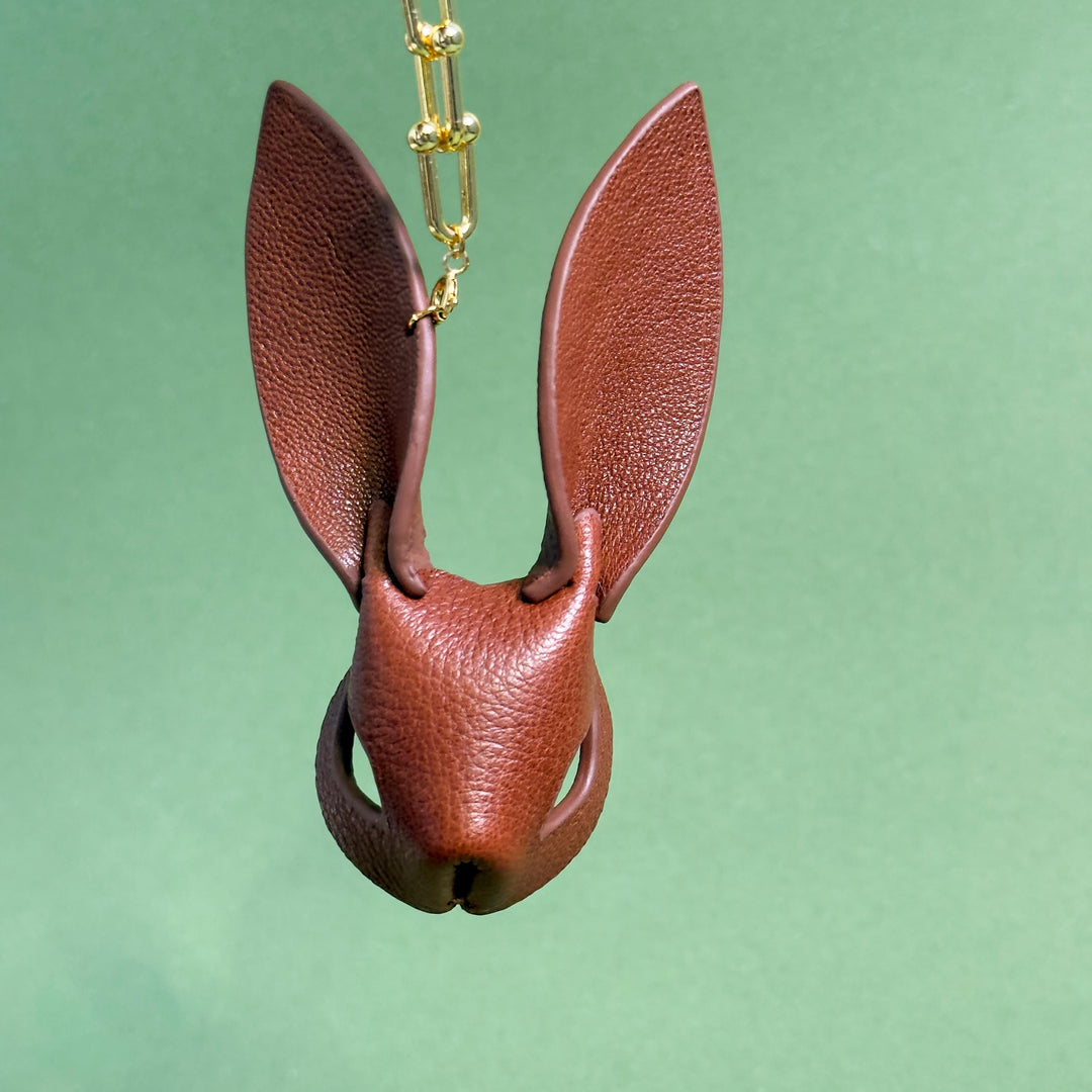 Minimalist Brown Lambskin Bunny Bag Charm — product photograph 8