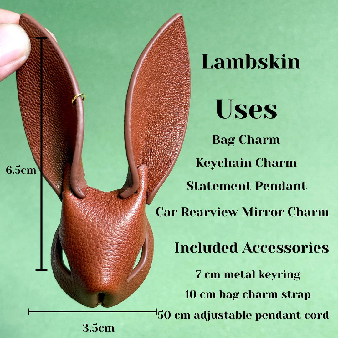 Minimalist Brown Lambskin Bunny Bag Charm — product photograph 5