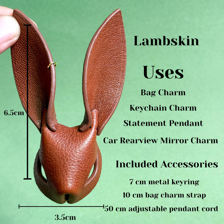 Minimalist Brown Lambskin Bunny Bag Charm — product photograph 5