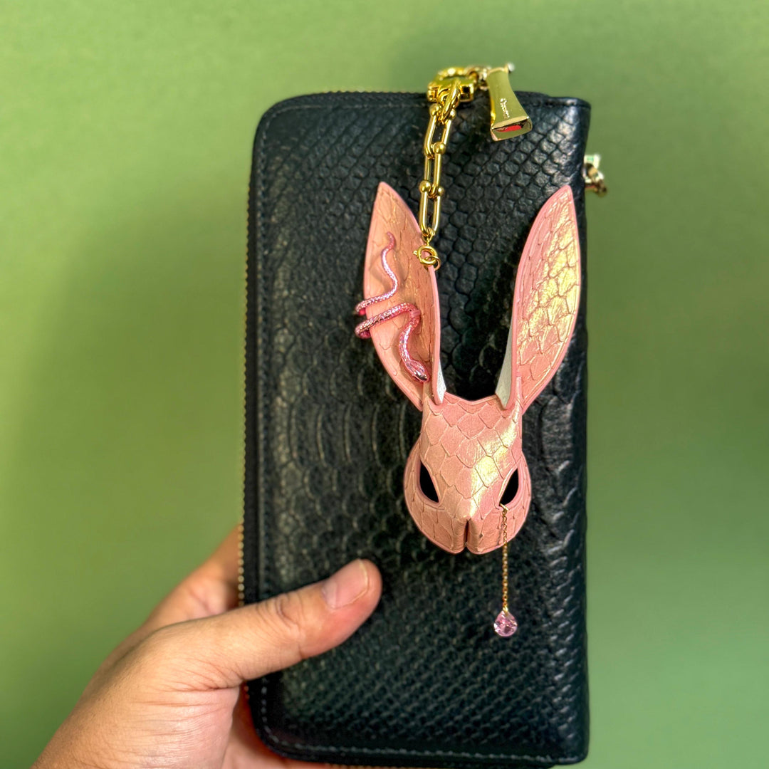Pink Snakeskin & Lambskin Bunny Bag Charm — product photograph 5