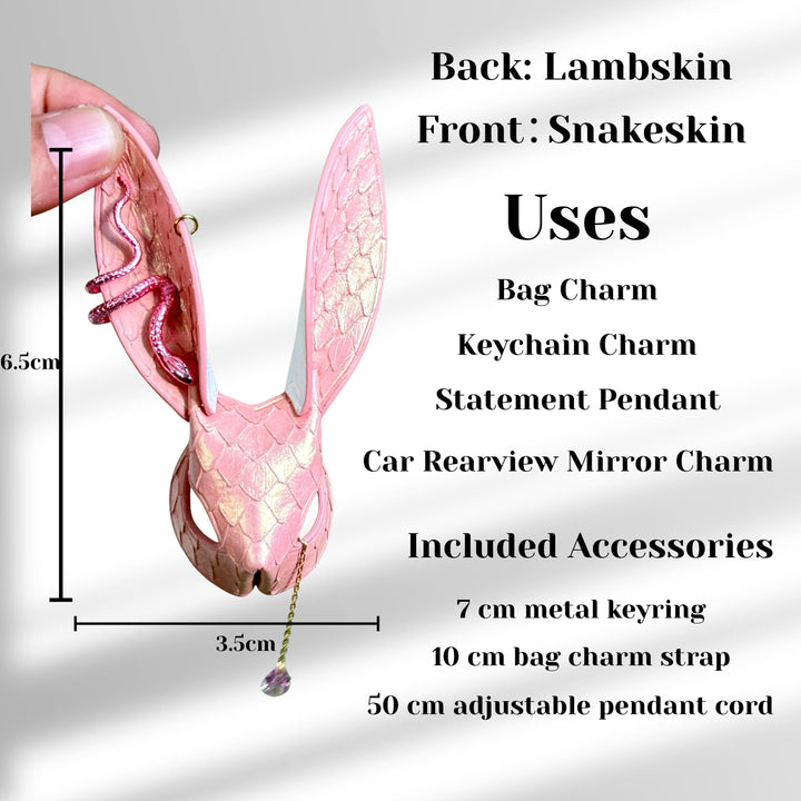 Pink Snakeskin & Lambskin Bunny Bag Charm — product photograph 7