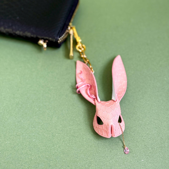 Pink Snakeskin & Lambskin Bunny Bag Charm — product photograph 6