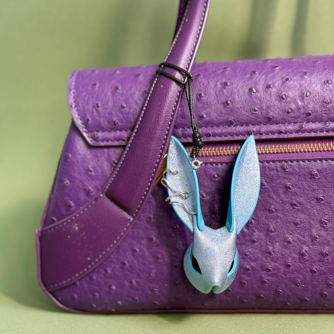 Silver-Blue Metallic Lambskin Bunny Bag Charm — product photograph 4