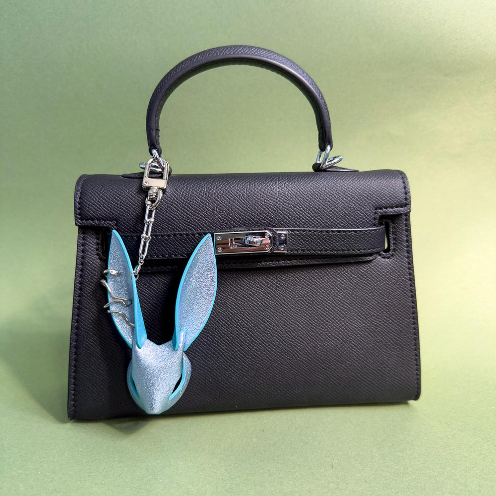 Silver-Blue Metallic Lambskin Bunny Bag Charm — product photograph 2