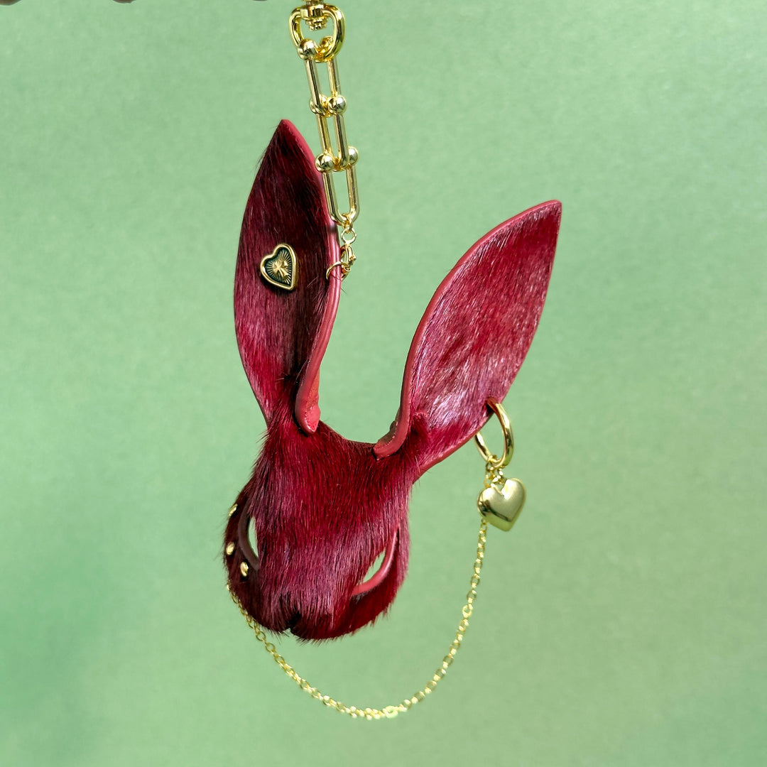 Burgundy Horsehair Leather Bunny Bag Charm — product photograph 13