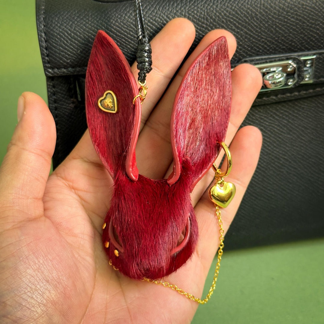 Burgundy Horsehair Leather Bunny Bag Charm — product photograph 7
