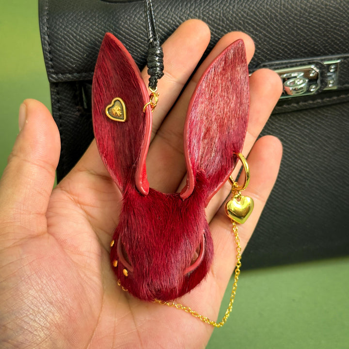 Burgundy Horsehair Leather Bunny Bag Charm — product photograph 7