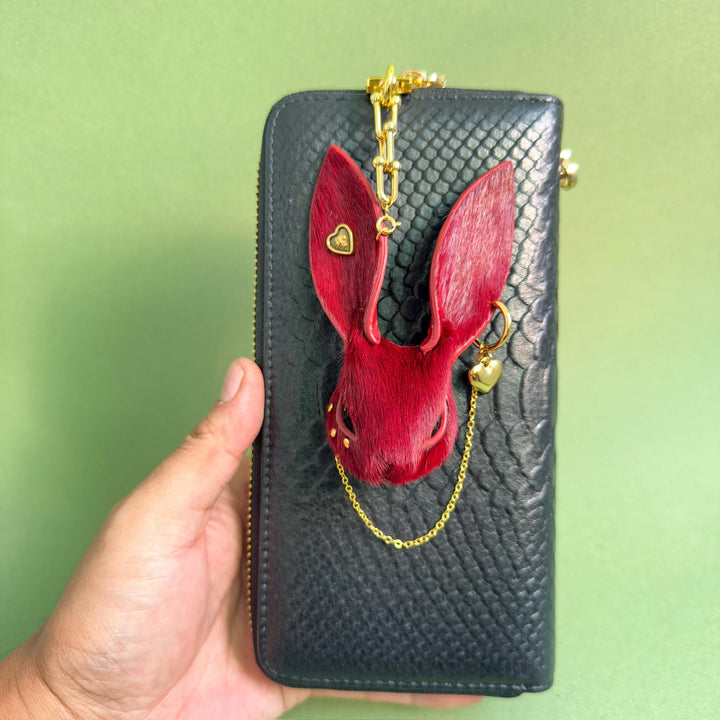 Burgundy Horsehair Leather Bunny Bag Charm — product photograph 8