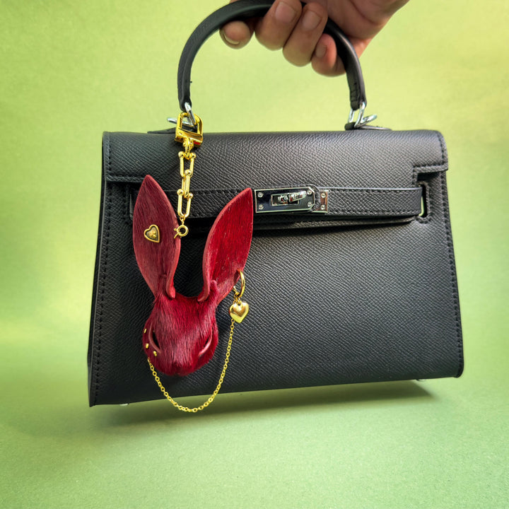 Burgundy Horsehair Leather Bunny Bag Charm — product photograph 3