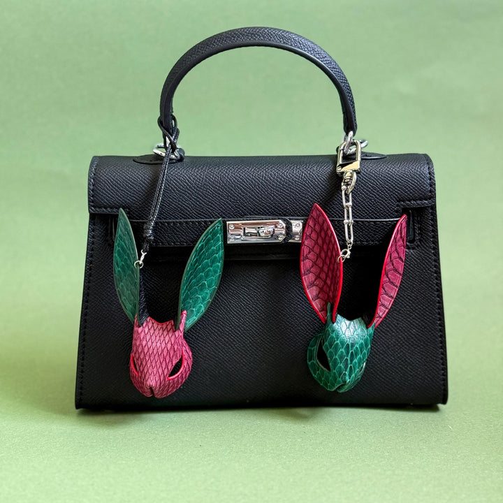 Colorblock Snakeskin Bunny Bag Charm — product photograph 2
