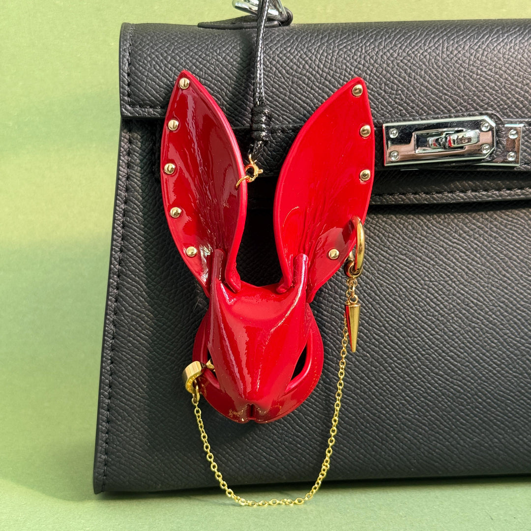 Glossy Red Lambskin Bunny Bag Charm — product photograph 1
