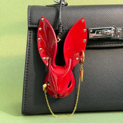 Glossy Red Lambskin Bunny Bag Charm — product photograph 1