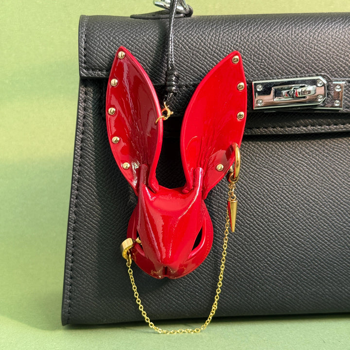Glossy Red Lambskin Bunny Bag Charm — product photograph 1